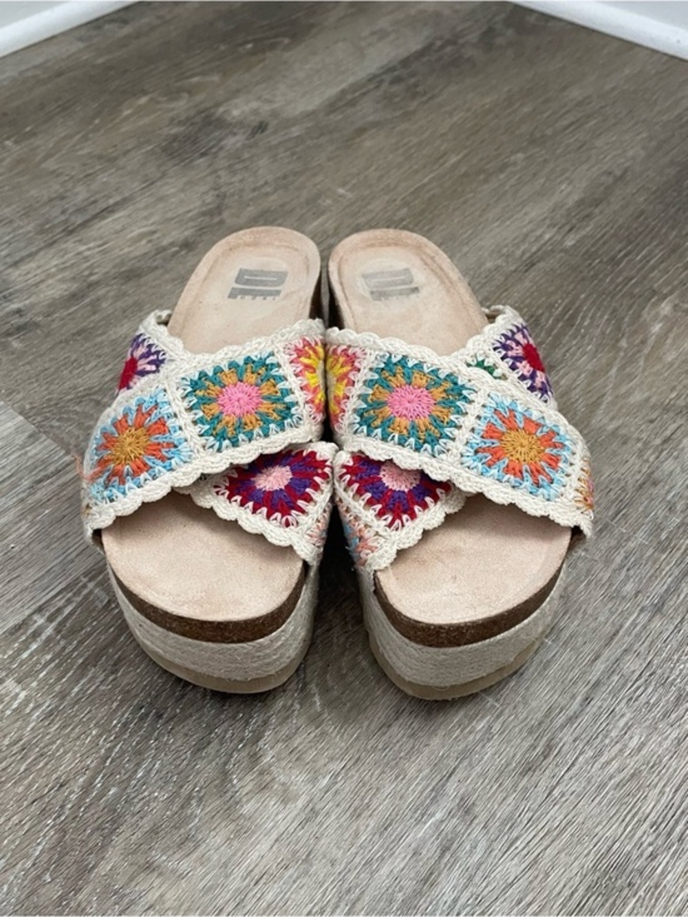 DL1961 Boho Crochet Floral Platform Sandals Women’s Size 7 Multicolor Slide - Picture 1 of 8